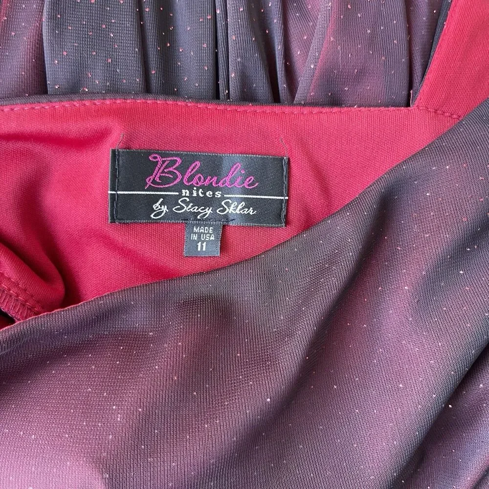 Vtg Blondie Nites Gothic Gown Red Black Ombre One Shoulder Grunge Dress Size 11